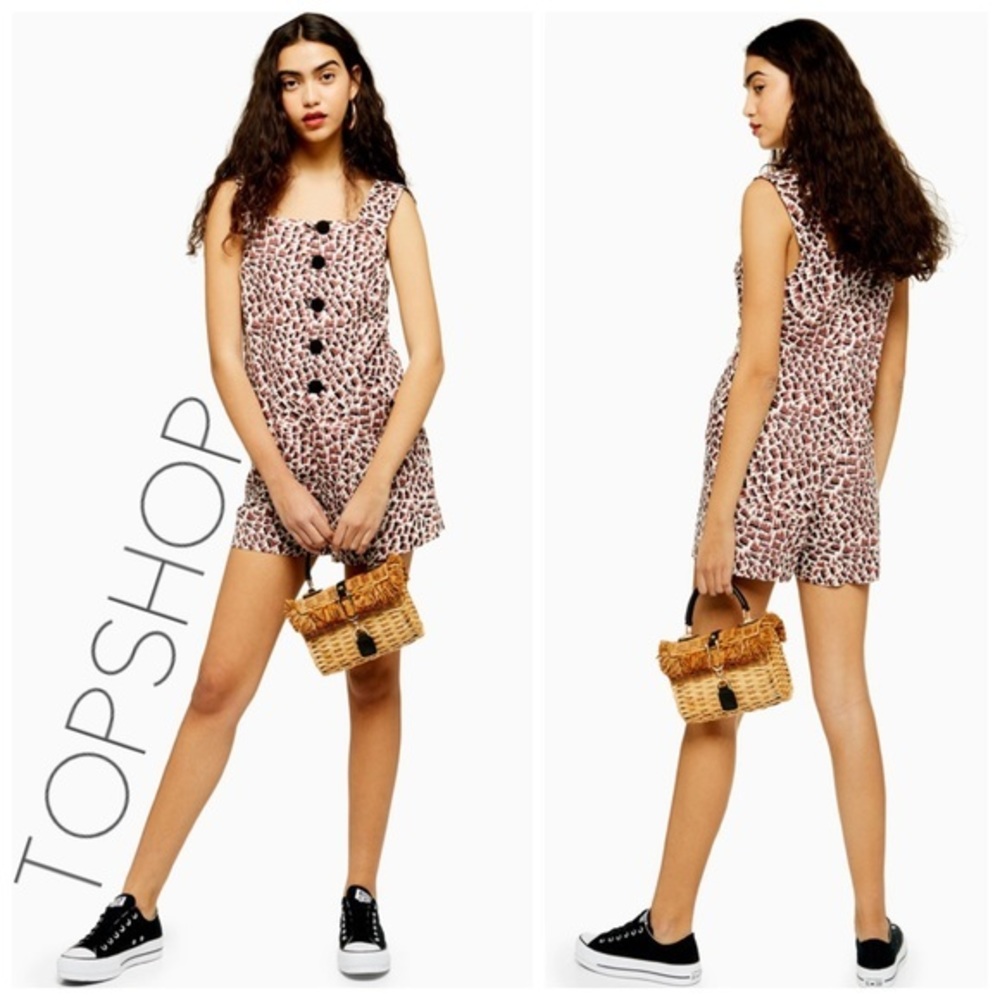 5/$25 NWT Topshop leopard print button romper 8 M summer button front free ship